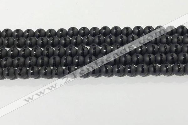 CAA3650 15.5 inches 6mm round matte & carved black agate beads