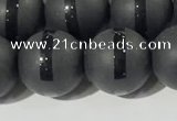 CAA3652 15.5 inches 10mm round matte & carved black agate beads