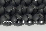 CAA3655 15.5 inches 6mm round matte & carved black agate beads