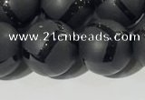 CAA3658 15.5 inches 12mm round matte & carved black agate beads