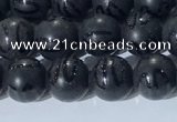 CAA3660 15.5 inches 6mm round matte & carved black agate beads