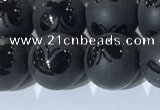 CAA3667 15.5 inches 10mm round matte & carved black agate beads