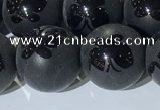 CAA3668 15.5 inches 12mm round matte & carved black agate beads