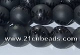 CAA3670 15.5 inches 6mm round matte & carved black agate beads