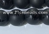 CAA3671 15.5 inches 8mm round matte & carved black agate beads