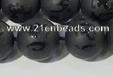 CAA3677 15.5 inches 10mm round matte & carved black agate beads