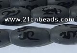 CAA3680 15.5 inches 8*16mm rice matte & carved black agate beads