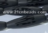 CAA3681 15.5 inches 8*30mm rice matte & carved black agate beads