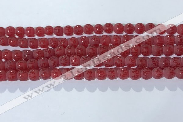 CAA3686 15.5 inches 6mm round matte & carved red agate beads
