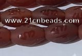CAA3691 15.5 inches 8*12mm rice matte & carved red agate beads