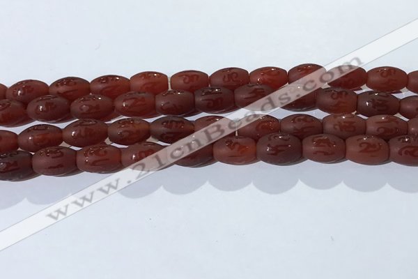 CAA3691 15.5 inches 8*12mm rice matte & carved red agate beads