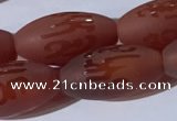 CAA3692 15.5 inches 8*16mm rice matte & carved red agate beads