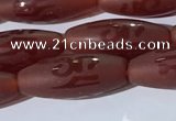 CAA3693 15.5 inches 8*19mm rice matte & carved red agate beads