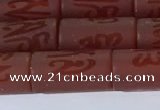 CAA3697 15.5 inches 8*16mm tube matte & carved red agate beads