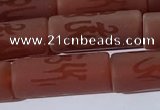 CAA3698 15.5 inches 8*19mm tube matte & carved red agate beads