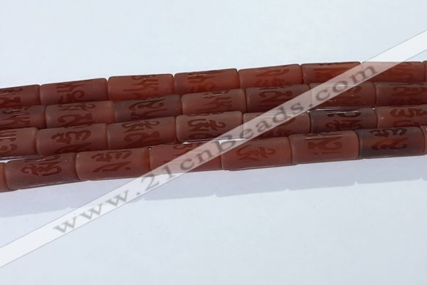 CAA3698 15.5 inches 8*19mm tube matte & carved red agate beads