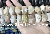 CAA3715 14*22mm - 15*25mm faceted nuggets chrysanthemum agate beads