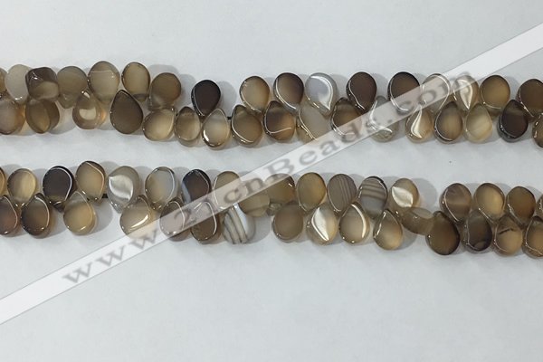 CAA3752 Top drilled 5*8mm flat teardrop line agate beads