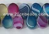 CAA3758 Top drilled 5*8mm flat teardrop line agate beads