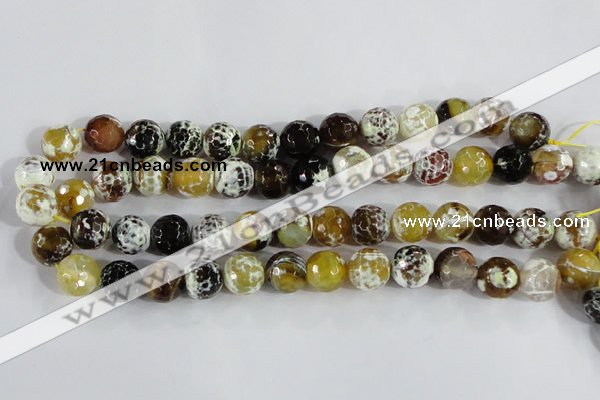 CAA381 15.5 inches 12mm faceted round fire crackle agate beads