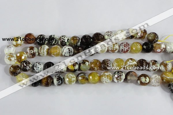 CAA382 15.5 inches 14mm faceted round fire crackle agate beads