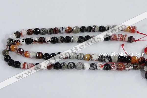 CAA384 15.5 inches 8mm faceted round fire crackle agate beads