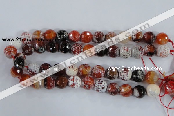 CAA387 15.5 inches 14mm faceted round fire crackle agate beads