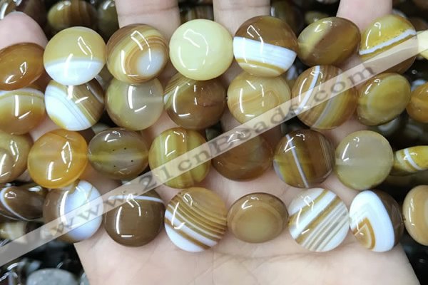 CAA4205 15.5 inches 16mm flat round line agate beads wholesale