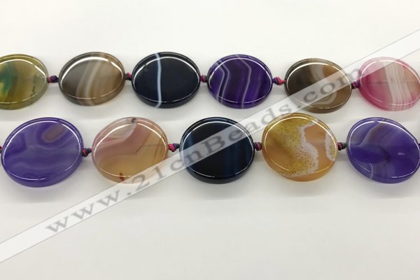 CAA4300 15.5 inches 30mm flat round line agate beads wholesale