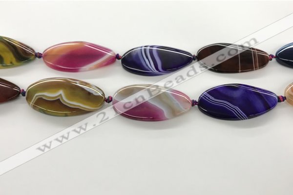 CAA4315 15.5 inches 25*50mm twisted oval line agate beads