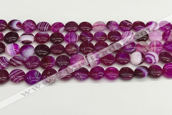 CAA4582 15.5 inches 10mm flat round banded agate beads wholesale