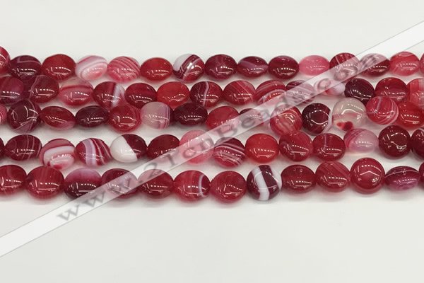 CAA4583 15.5 inches 10mm flat round banded agate beads wholesale