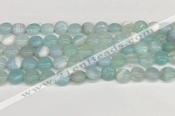 CAA4584 15.5 inches 10mm flat round banded agate beads wholesale