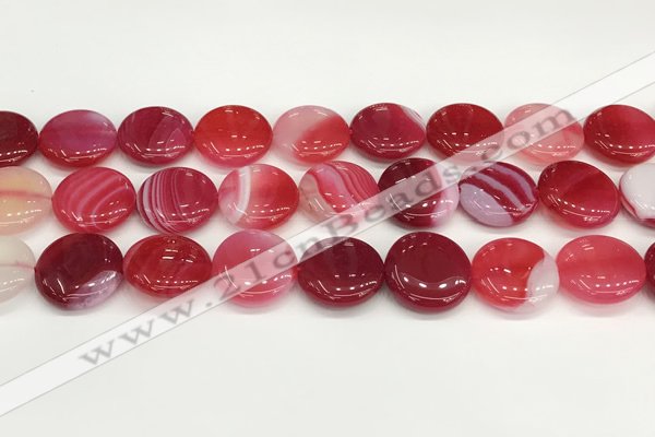 CAA4623 15.5 inches 20mm flat round banded agate beads wholesale