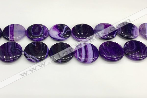 CAA4629 15.5 inches 25mm flat round banded agate beads wholesale