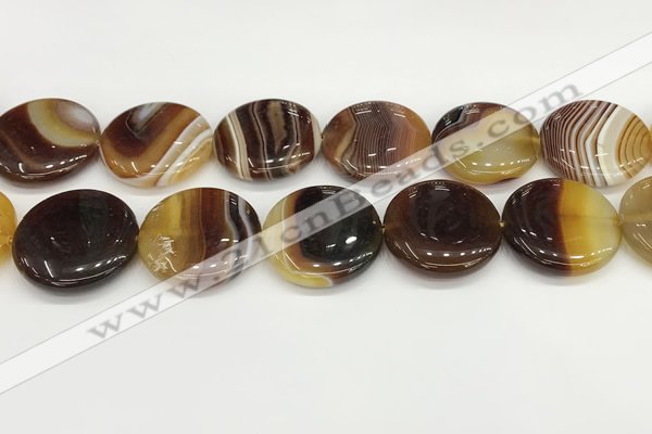 CAA4636 15.5 inches 30mm flat round banded agate beads wholesale