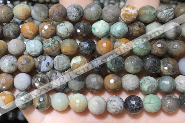 CAA4862 15.5 inches 10mm faceted round ocean agate beads