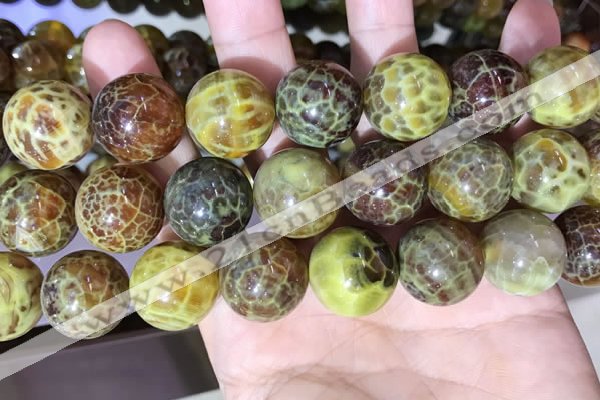 CAA5043 15.5 inches 18mm round yellow dragon veins agate beads