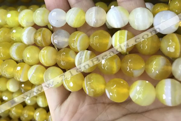 CAA5153 15.5 inches 12mm faceted round banded agate beads