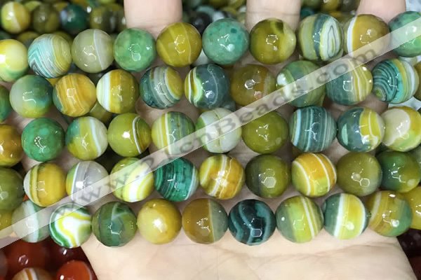 CAA5167 15.5 inches 12mm faceted round banded agate beads