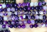 CAA5179 15.5 inches 8mm faceted round banded agate beads