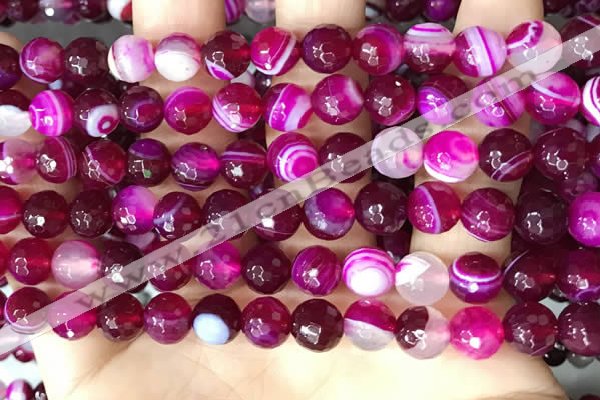 CAA5186 15.5 inches 8mm faceted round banded agate beads