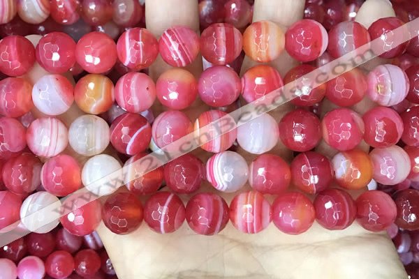 CAA5202 15.5 inches 12mm faceted round banded agate beads