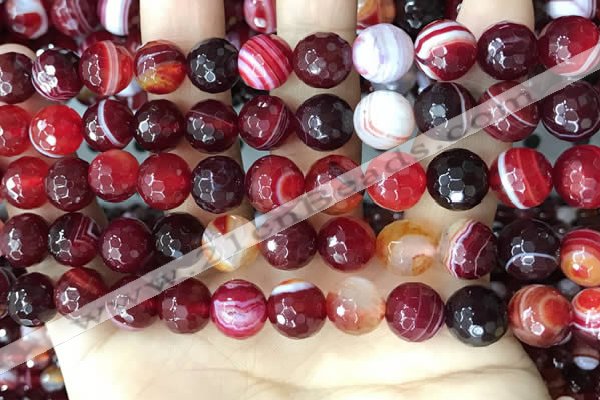 CAA5214 15.5 inches 8mm faceted round banded agate beads