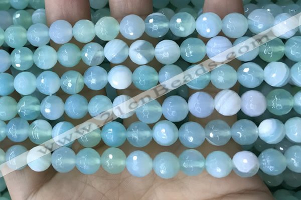 CAA5221 15.5 inches 8mm faceted round banded agate beads