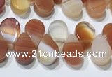 CAA5300 Top drilled 6*8mm flat teardrop line agate beads