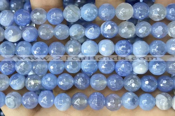CAA5551 15 inches 8mm faceted round AB-color banded agate beads