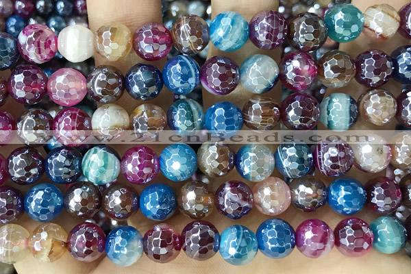 CAA5559 15 inches 8mm faceted round AB-color banded agate beads