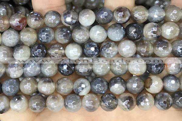 CAA5563 15 inches 8mm faceted round AB-color banded agate beads