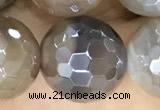 CAA5565 15 inches 12mm faceted round AB-color banded agate beads